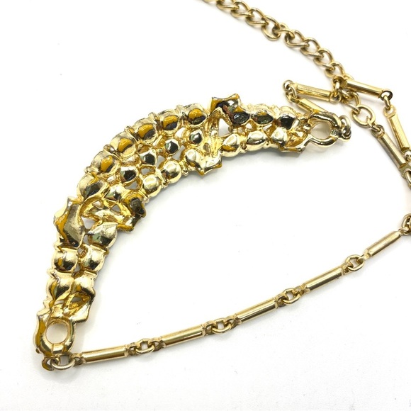 Vintage Green Rhinestone Gold Tone Choker Necklace - Picture 5 of 10